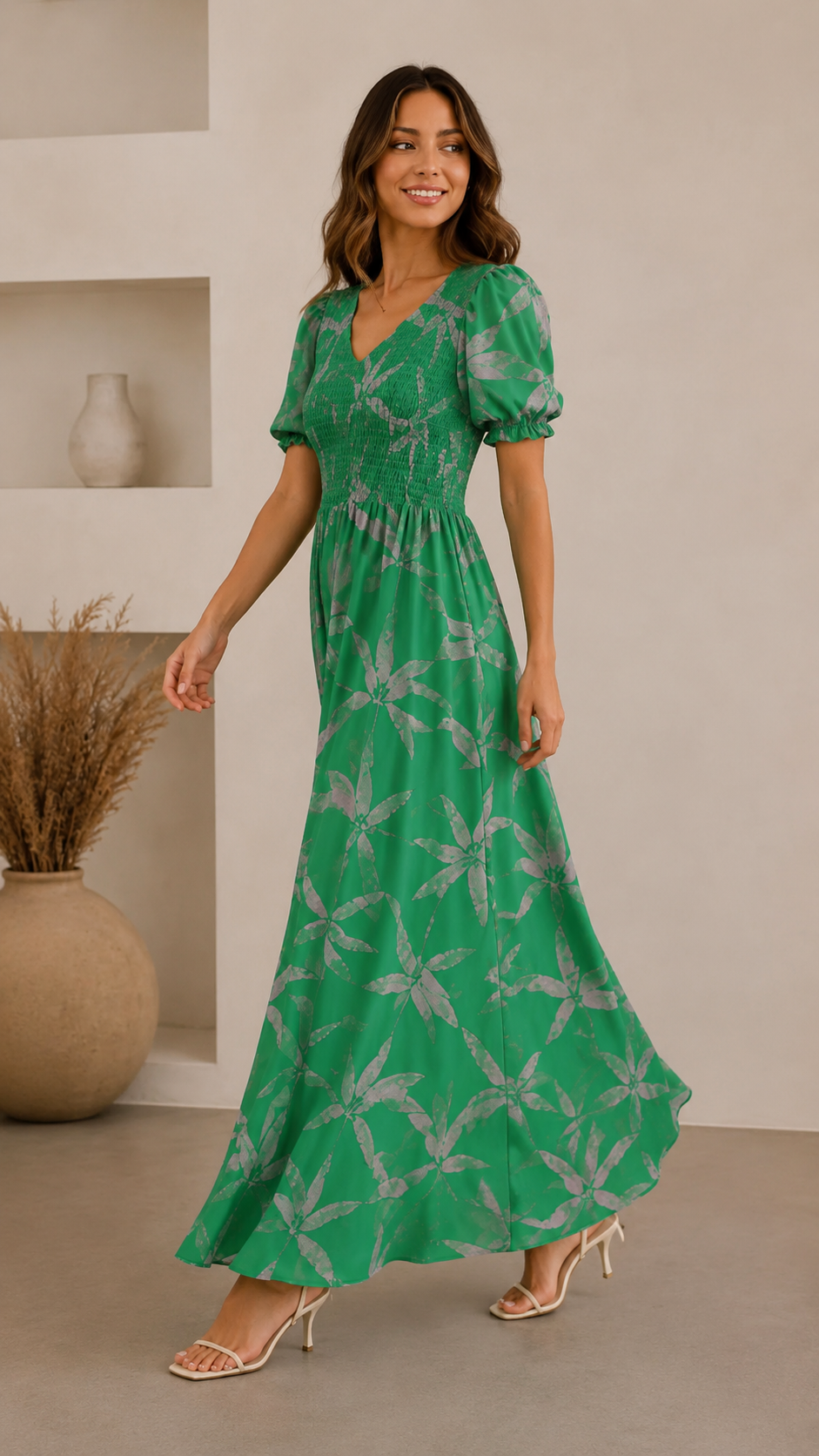Vestido Comprido com Estampado Botânico